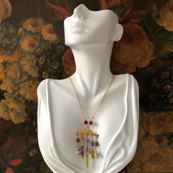 Vintage Multi Colored Art Bead Fringe Necklace